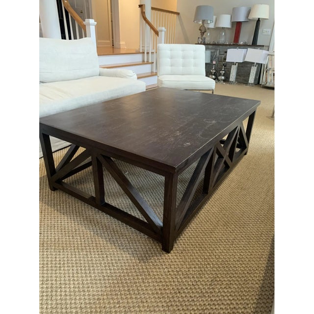 1990s Vintage Dark Stained Oversized Rectangular Coffee Table For Sale - Image 4 of 5