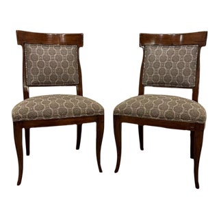 Pair of Upholstered Guy Chaddock & Co. Hand Distressed Solid Wood Accent Side Chairs For Sale