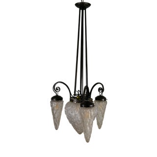 Art Deco Wrought Iron and Verre Craquelé Lamp attributed to Charles Schneider, France, 1930s For Sale