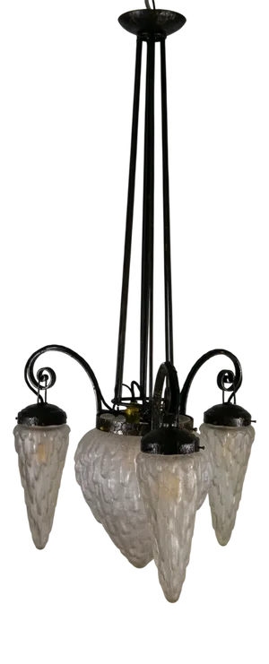 Art Deco Wrought Iron and Verre Craquelé Lamp attributed to Charles Schneider, France, 1930s