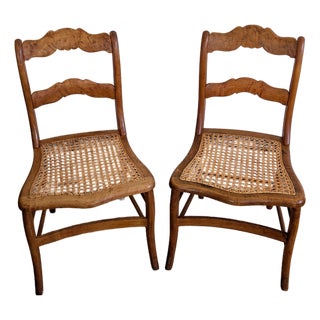 Pair of Mid-1800's English Country Ladder Back Cane Chairs, Signed by J. Bates For Sale