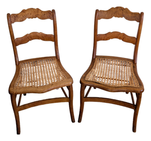Pair of Mid-1800's English Country Ladder Back Cane Chairs, Signed by J. Bates