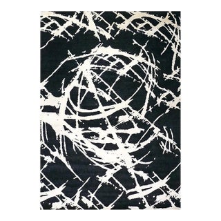 Indian Modern Orba Wool & Silk 9x12 Black & White Handmade Area Rug #1144033 For Sale