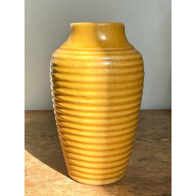 Ceramic Vintage Boho Glazed Ceramic Ribbed Vase For Sale - Image 7 of 10