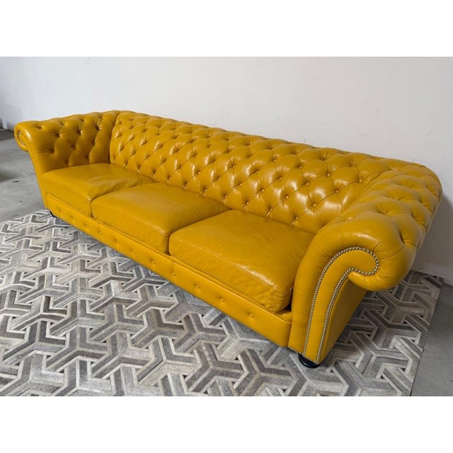 Marcantonio Designs Yellow Leather Chesterfield Sofa For Sale In San Diego - Image 6 of 7