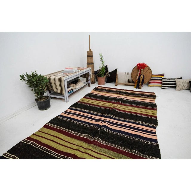 Vintage Striped Turkish Kilim Rug-4′10″ × 12′6″ For Sale In Los Angeles - Image 6 of 7