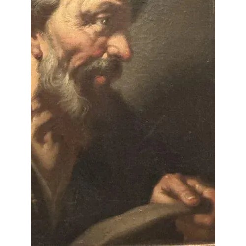 Textile Old Master Flemish Antwerp School Elder Bearded Scholar Portrait Oil on Canvas For Sale - Image 7 of 11