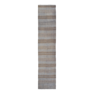 Vintage Turkish Kilim Runner With Subtle Earthy Stripes in Beige 2'5" X 12'1"
