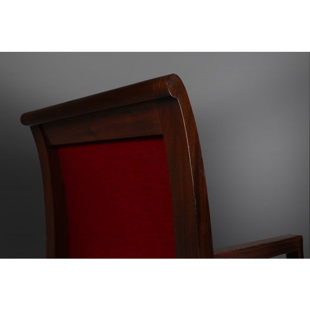 Vintage Belgian Empire‑Style Armchair in Wood and Red Velvet, 1950s For Sale - Image 4 of 11