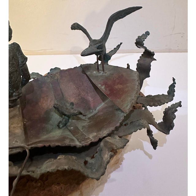 1970s Boy Fishing Figural Sculpture on Stone Base For Sale - Image 4 of 12