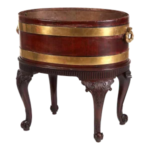 George III Brass Bound Mahogany Wine Cooler or Cellaret and Stand With Brass Liner