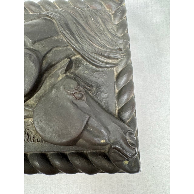 Vintage Equestrian Low Relief Lidded Wooden Decorative Organization Accessory Box, Black & Charcoal Gray For Sale In Houston - Image 6 of 12