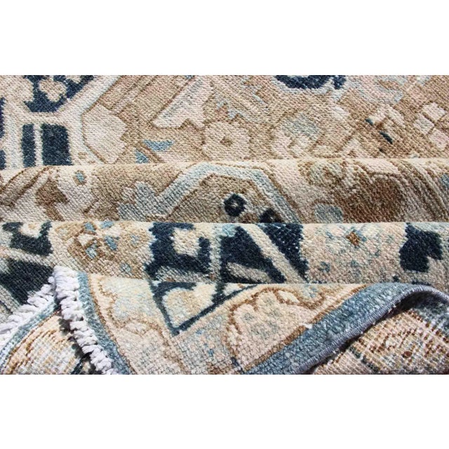 Antique Persian Heriz Rug With Geometric Medallion Design in Taupe, Blue-Gray For Sale - Image 11 of 13