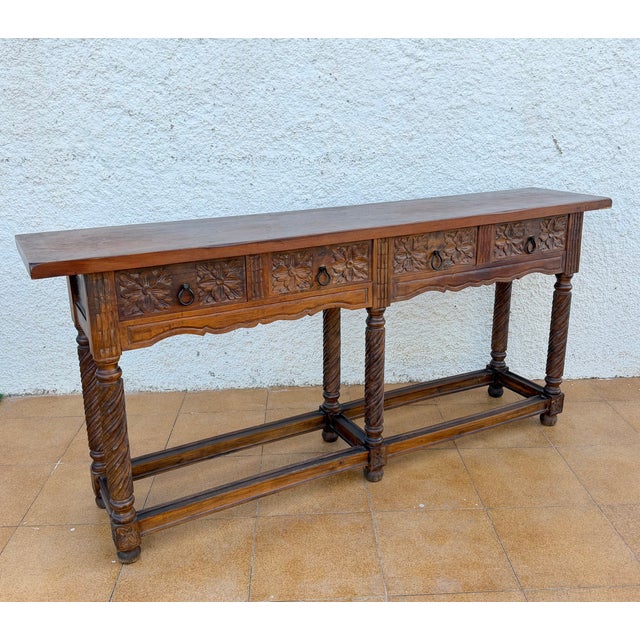 Early 20th Century Spanish Baroque Style Hardwood Console Table, 1930s For Sale - Image 4 of 12