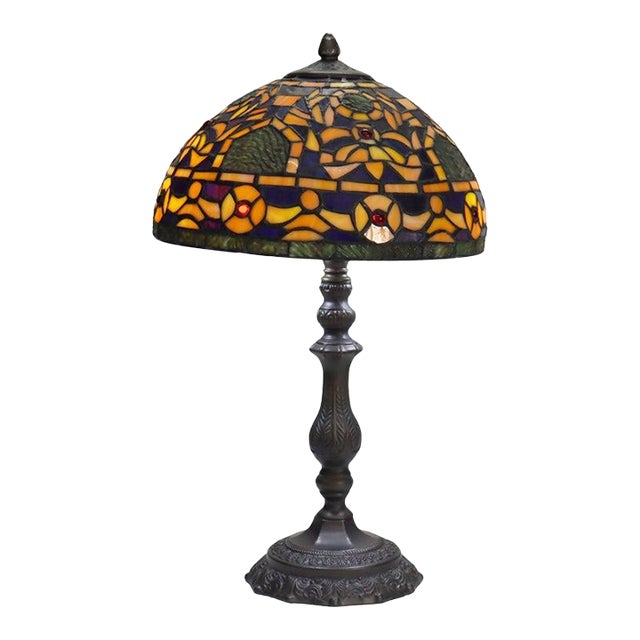 Arts & Crafts Leaded Stained Glass Table Lamp, Early 20th Century For Sale