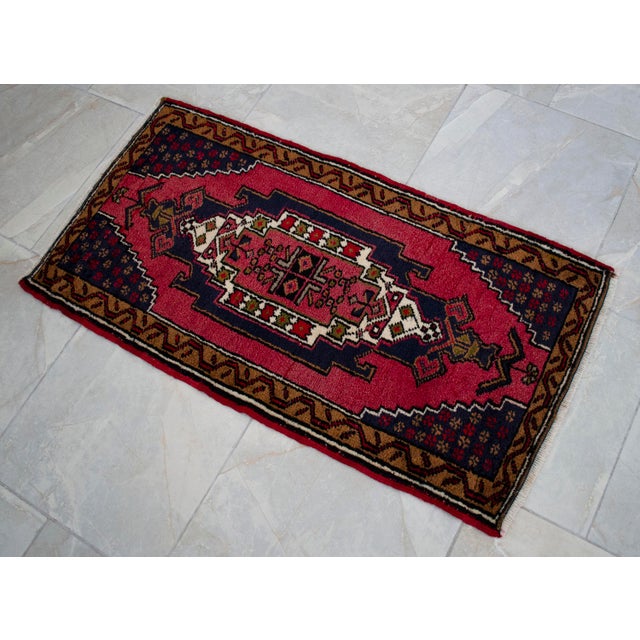 Vintage Hand Knotted Turkish Small Rug Decorative Mat for Bathroom and Kitchen Mat- 22'' X 41'' For Sale - Image 11 of 13