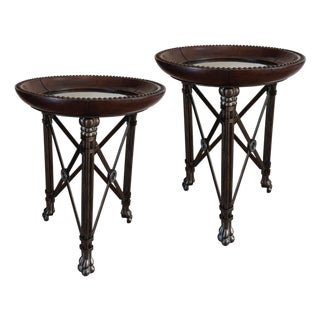 Maitland Smith Regency Leather & Iron Side Tables, a Pair For Sale