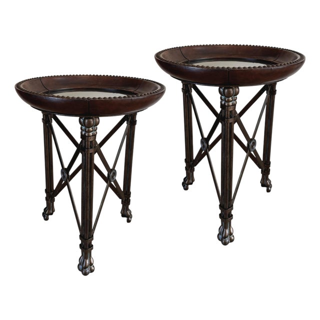 Maitland Smith Regency Leather & Iron Side Tables, a Pair For Sale