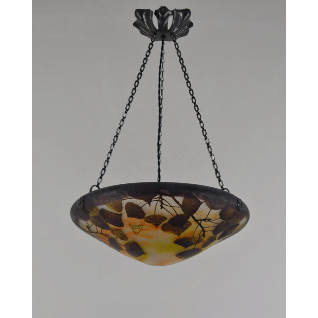 Art Deco Large French Art Deco Pendant Light by Daum & Majorelle - 1925 Cameo Chandelier France For Sale - Image 3 of 15