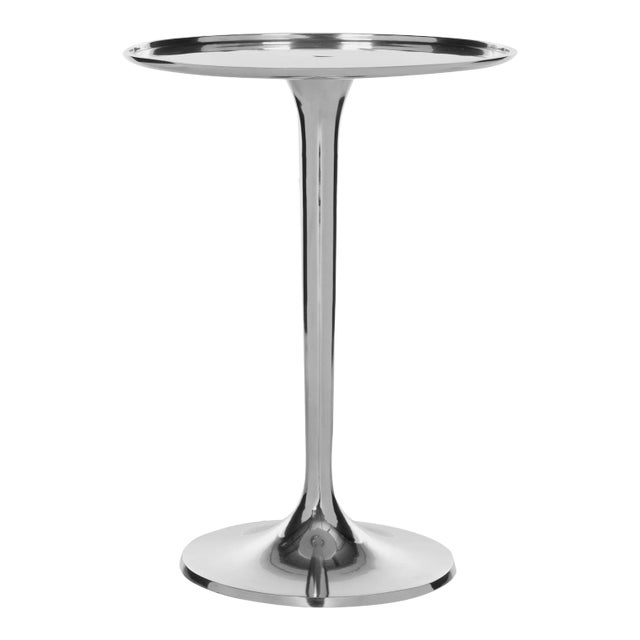 Round Top Sleek Table in Silver For Sale