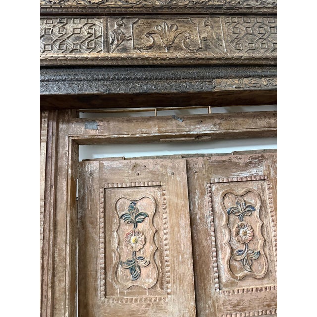 Antique Indian Doorway Dark Teak Carved Wood Huge Floor Mirror Frame | Handcrafted Vintage Full-Length Statement Mirror Frame For Sale - Image 4 of 6