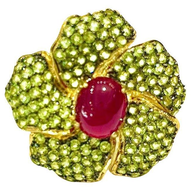 Bochic "Orient" Natural Ruby & Peridot Cocktail Ring Set 18K Gold &Silver For Sale - Image 9 of 18
