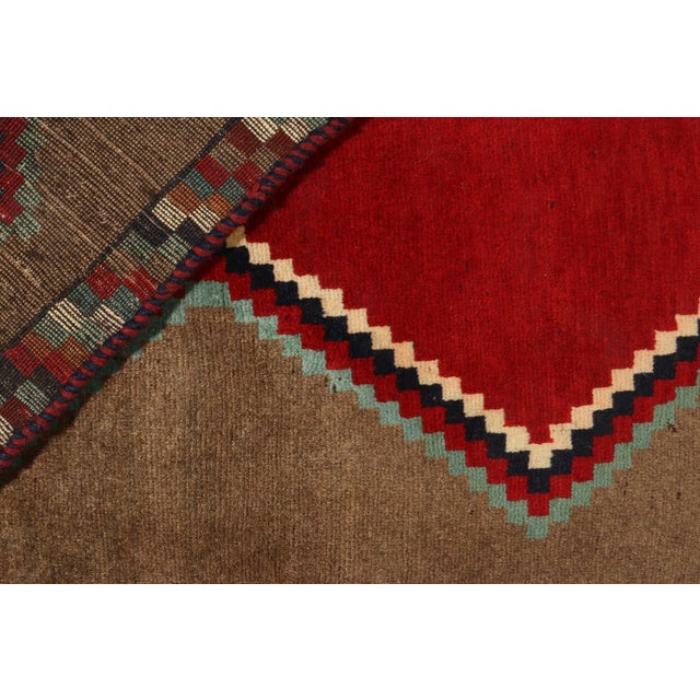 Textile 1950s Vintage Gabbeh Tribal Rug in Brown With Red Diamond Lozenge Pattern For Sale - Image 7 of 8