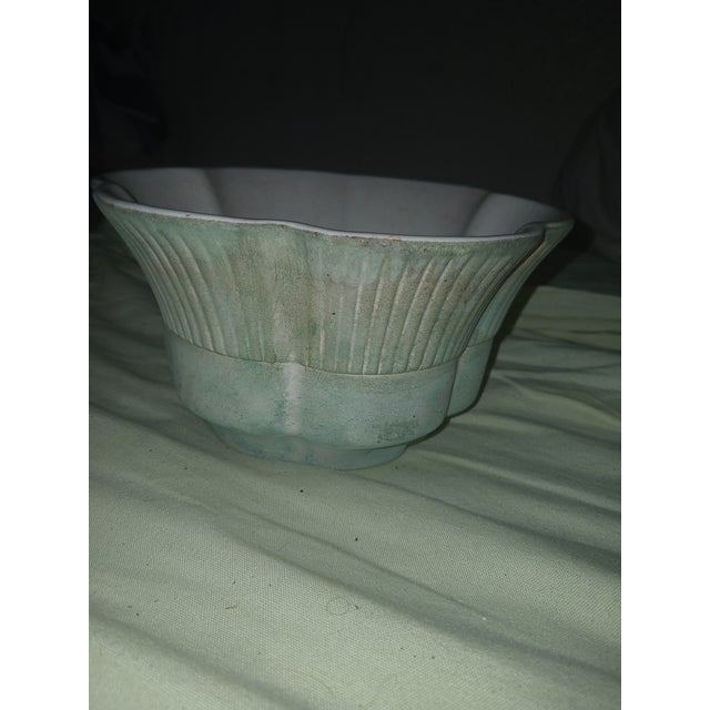 Turquoise Vintage Turquoise Ruffled Matte Glaze Ceramic Planter For Sale - Image 8 of 8