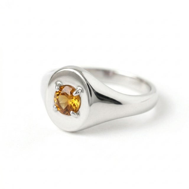 Citrine Unisex Signet Ring, 925 Silver Wedding Engagement Ring Us 7 For Sale - Image 4 of 5