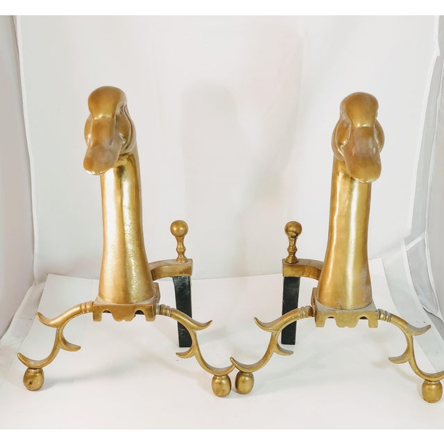Vintage MidCentury Modern Brass Canadian Geese Fireplace Andirons a