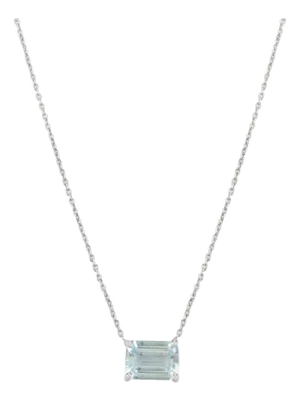 Octagon Cut Aquamarine Solitaire Pendant Necklace in 14k White Gold