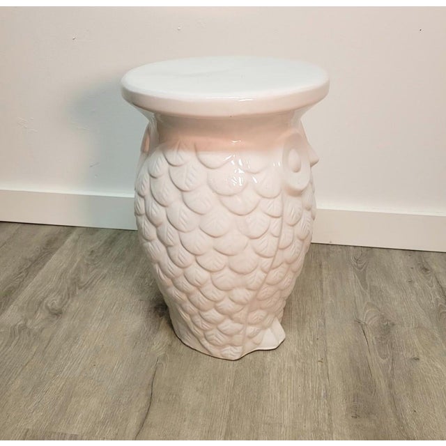 Hollywood Regency White Glazed Porcelain Owl Garden Seat, 18" For Sale - Image 3 of 6