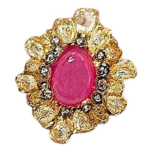 Bochic "Orient" Vintage Ruby & Fancy Multi Gem Cocktail Ring 18K Gold & Silver For Sale