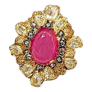 Bochic "Orient" Vintage Ruby & Fancy Multi Gem Cocktail Ring 18K Gold & Silver