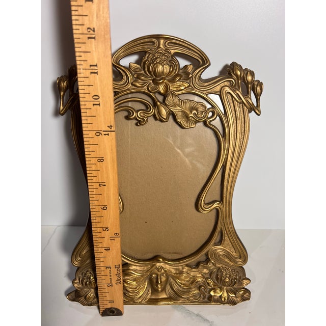 Vintage Art Nouveau Brass Picture Frame Vanity Decor For Sale - Image 4 of 10