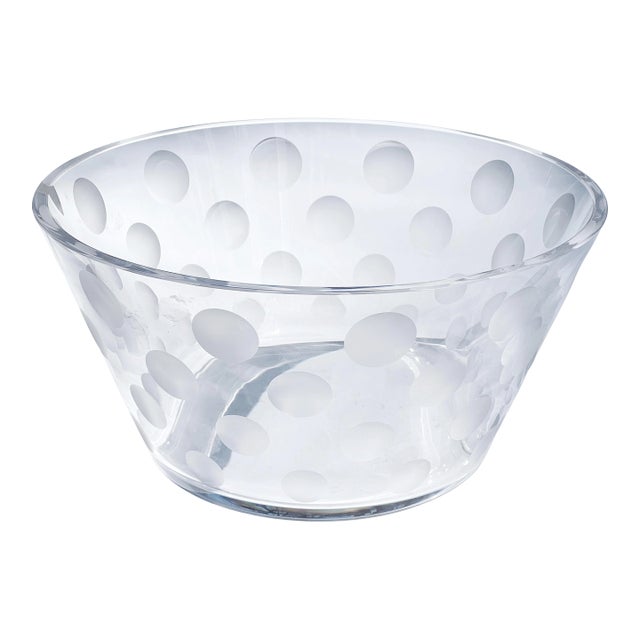 Large Swedish Art Crystal Bowl by Artist Anne Nilsson for Orrefors With Cut Dot Pattern Signed For Sale