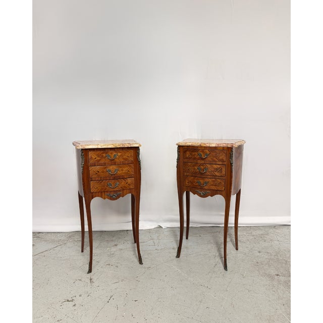 Wood Louis XV Style Bedside Tables with Marble Tops, 1920s, Set of 2 For Sale - Image 7 of 7