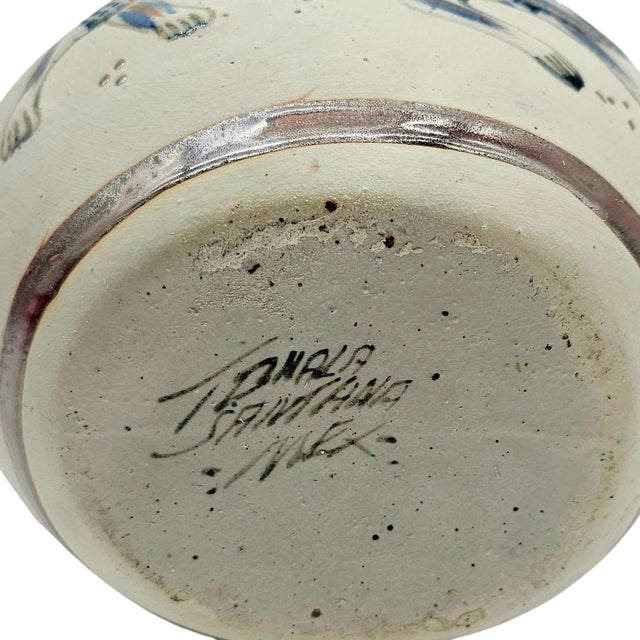 Ceramic VTG Tonala Vase Mexico Art Pottery Nahual Shapeshifter Cat Bird Signed 9.5" For Sale - Image 7 of 7