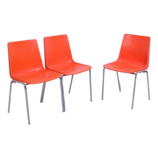 Steel Chairs and Orange Plastic Session Stackable from Wesifa, Set of 3 For Sale