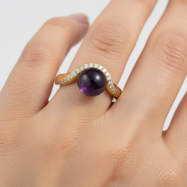 Not Yet Made - Made To Order Wave Design Amethyst and Topaz Ring in Silver, Gold, Size 6 For Sale - Image 5 of 7