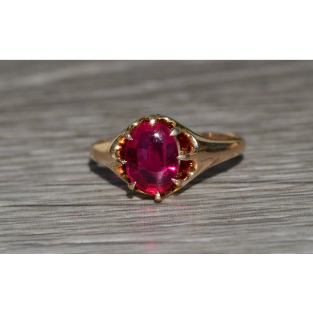 The Pendleton: Ladies Yellow Gold Cocktail Ring set with Laboratory Grown Ruby For Sale In Philadelphia - Image 6 of 9