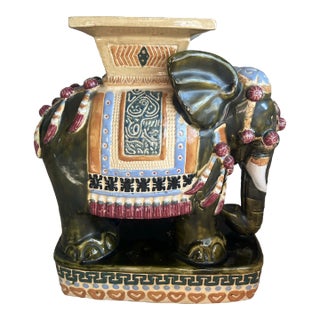 Vintage Asian Ceramic Majolica Elephant Garden Stool For Sale
