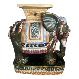 Vintage Asian Ceramic Majolica Elephant Garden Stool