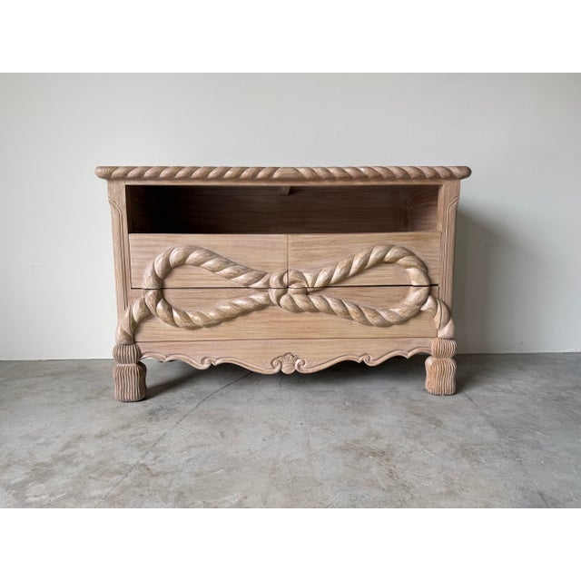 Hollywood Regency Vintage Hollywood Regency Hand-Carved Wood Rope & Tassel Commode For Sale - Image 3 of 12