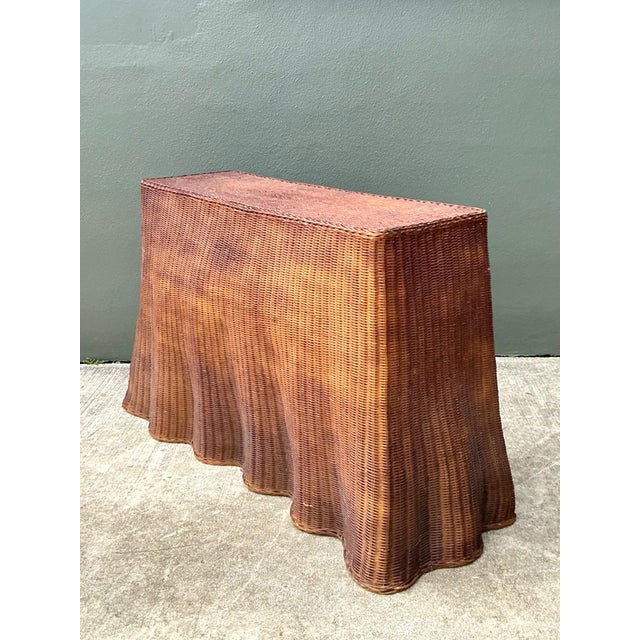 Vintage Woven Rattan Ghost Console Table For Sale - Image 16 of 18
