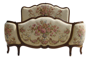 Sleigh Bed in Wood and Jacquard Fabric, 1950