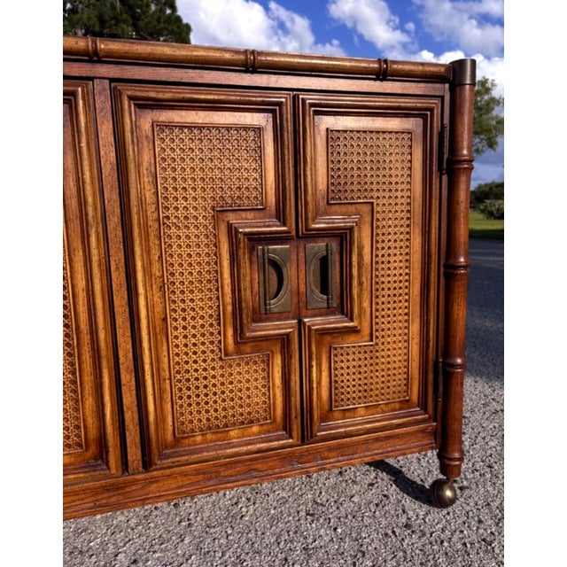 Mid Century Stanley Faux Bamboo Rolling Server For Sale - Image 9 of 11