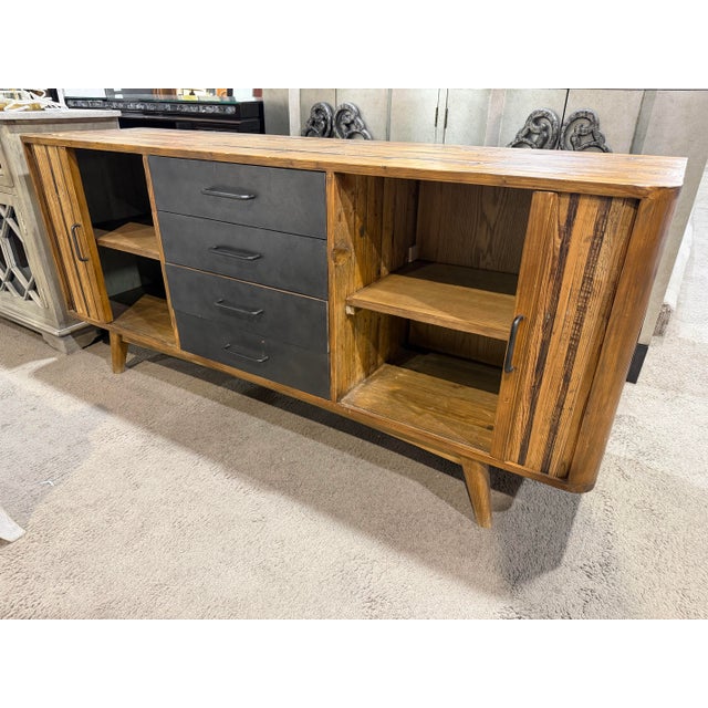Early 21st Century Rustic Wood Media Console For Sale - Image 5 of 5
