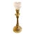 Vintage French Gilt Brass Candlestick Lamp With Frosted Etched Ruffled Shade For Sale