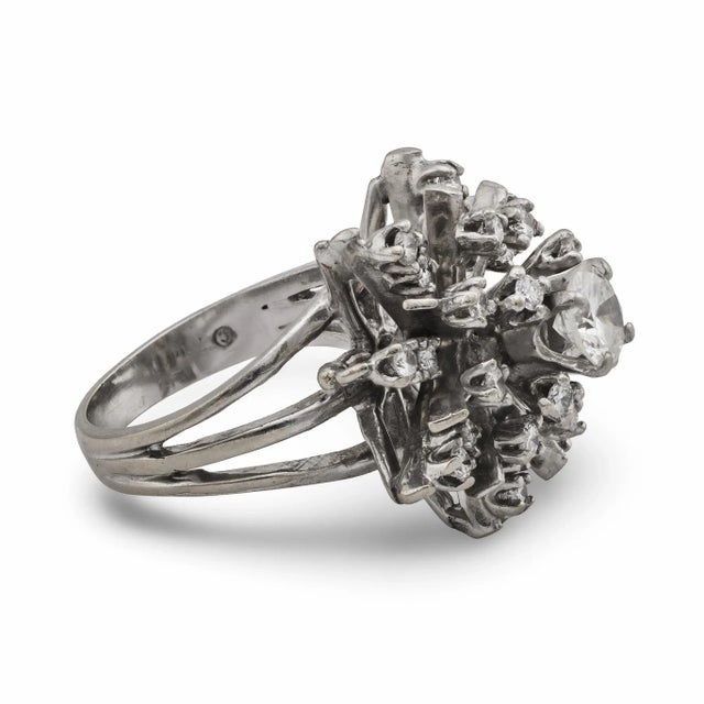 Vintage Diamond 14k White Gold Cocktail Ring, Size 4.5 For Sale In Los Angeles - Image 6 of 7